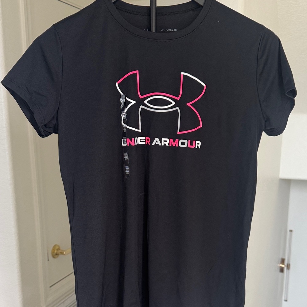 Under Armour Black T-Shirt with Pink & White Logo